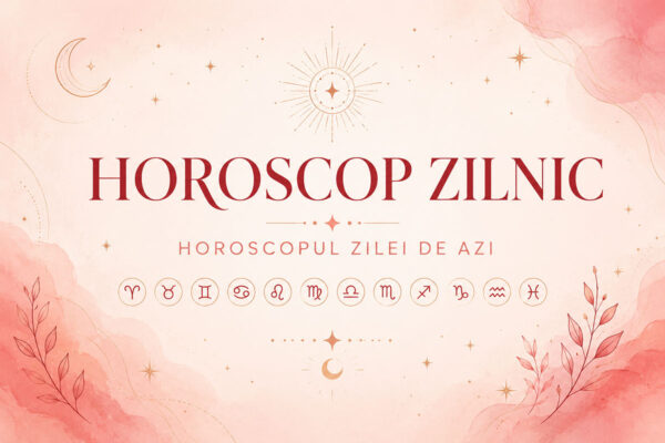 Banner horoscop zilnic cu simboluri zodiacale roz